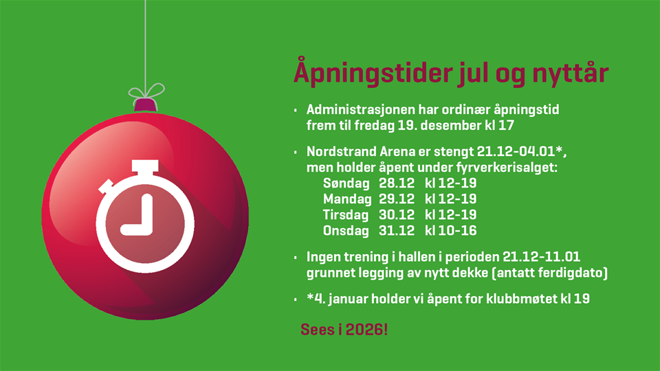 Åpningstider julen 2026