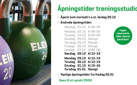 Julens åpningstider i treningsstudio